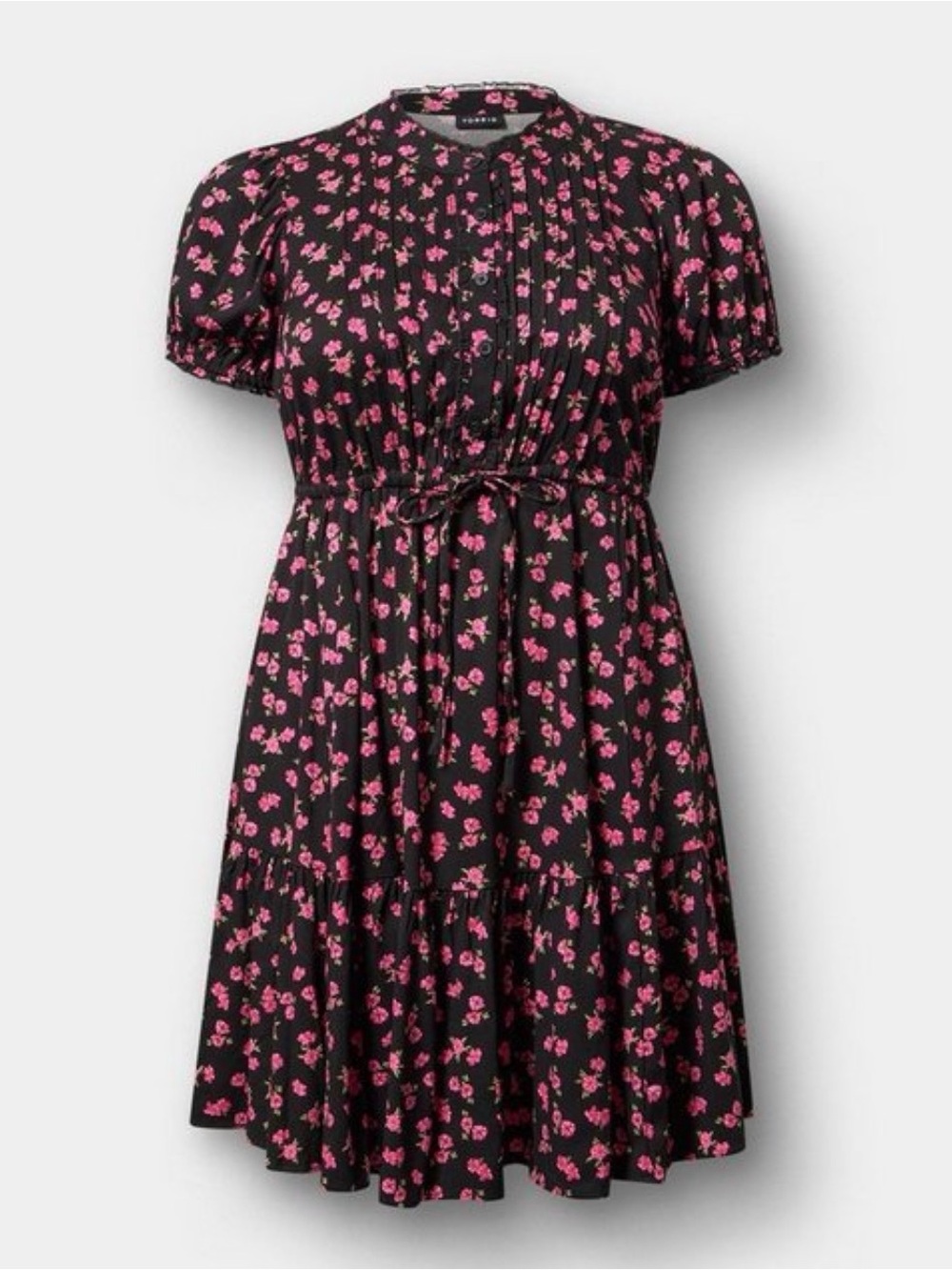 torrid Black Dress with Pink Floral Print and Tie Waist